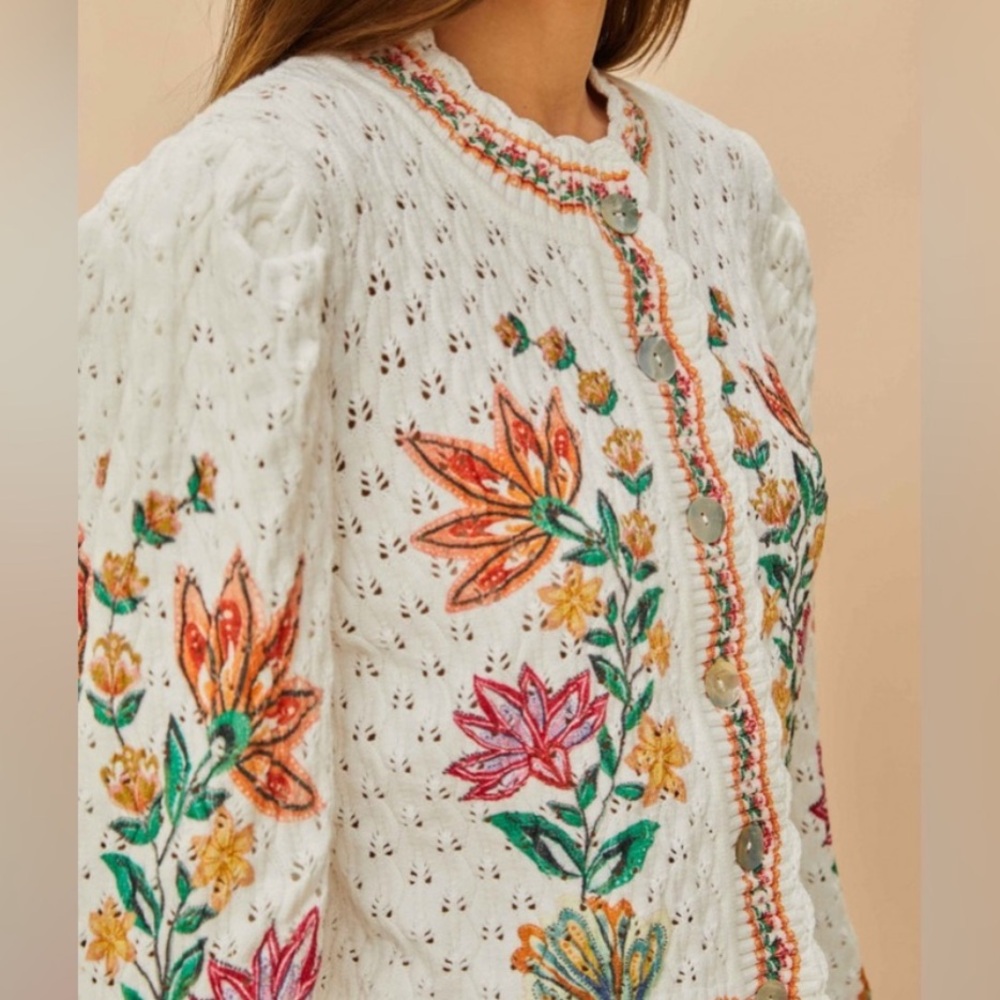 FARM Rio White Embroidered Floral Cardigan with Multicolor Flowers - Picture 4 of 10